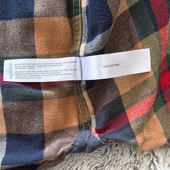 Denim & Flower Plaid Button-Down Shirt in Tan, Navy & Red - Picture 5 of 7